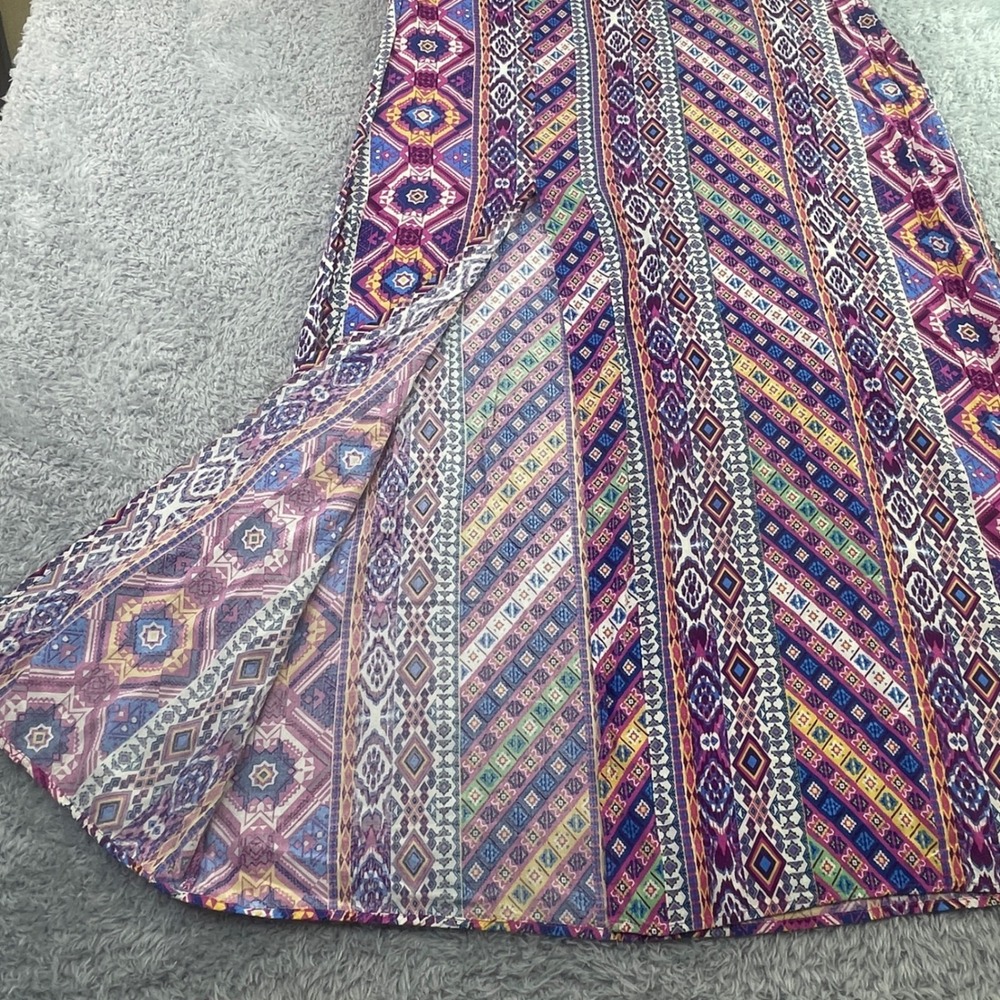 Flying Tomato Maxi Skirt Womens L Vibrant Geometric Tribal Print Boho Slit - Picture 3 of 7